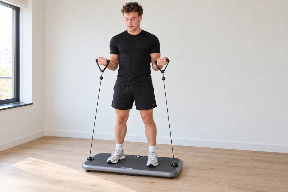 Casper doet een biceps curl op de Flow Fitness DSG200i